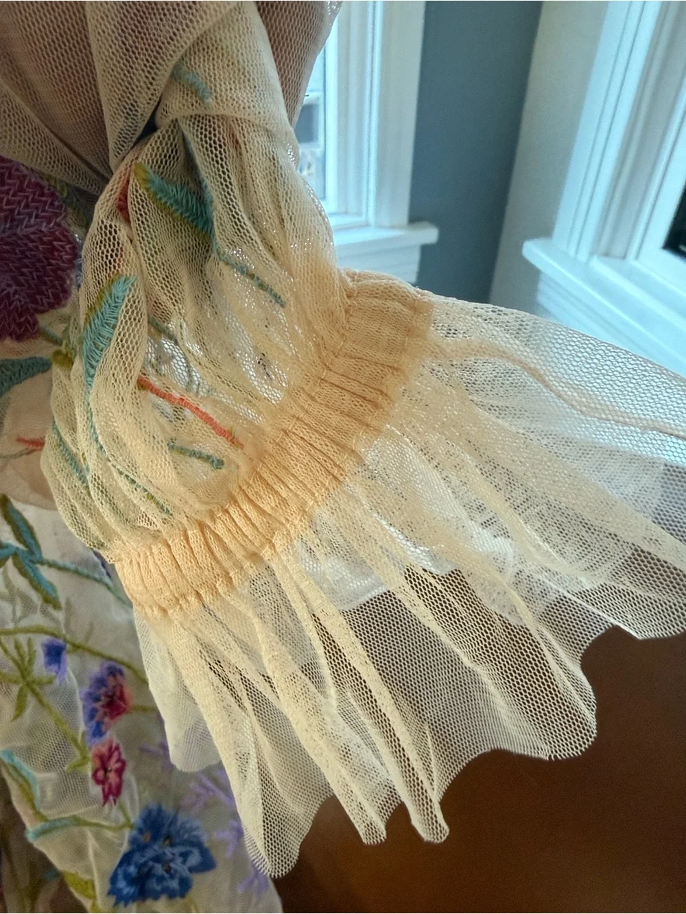 NWT Anthropologie Mesh Sheer Embroidered Floral Blouse in Nude